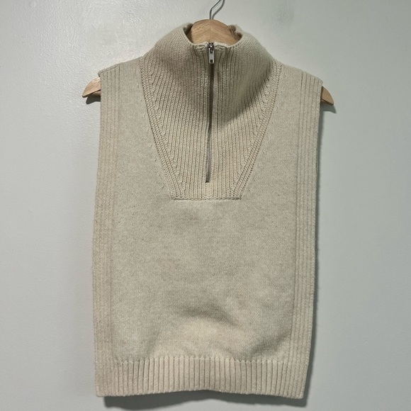 H&M Cream Knit Half-Zip Sweater Vest One Size High Neck Layering Piece - Picture 2 of 14